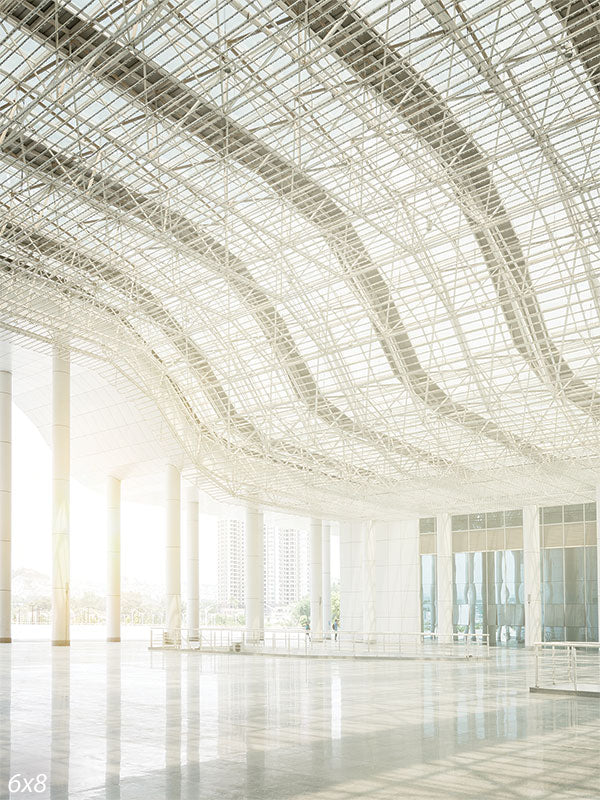 Modern Architectural Photography Backdrop - Photography backdrop featuring modern architectural design with a wave-like ceiling structure and natural light.