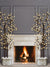 Modern Fireplace with Lit Birch Trees Photography Backdrop - Modern fireplace backdrop with glowing birch trees in planters and twinkling lights, perfect for holiday and family photography.