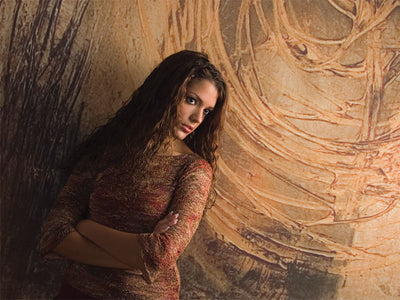 A contemporary backdrop featuring blended tones of rust, sienna, and moss, finished in an abstract, tactile design.