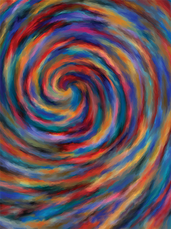 Whirling pattern of vibrant red, blue, purple, and orange tones.