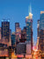 New York City Skyline Photography Backdrop - Photography backdrop of the New York City skyline at dusk, featuring illuminated skyscrapers and a deep blue sky.