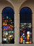 Night City Skyline Through Arched Windows Photography Backdrop - Night city skyline through large arched windows photography backdrop for urban-themed photoshoots.