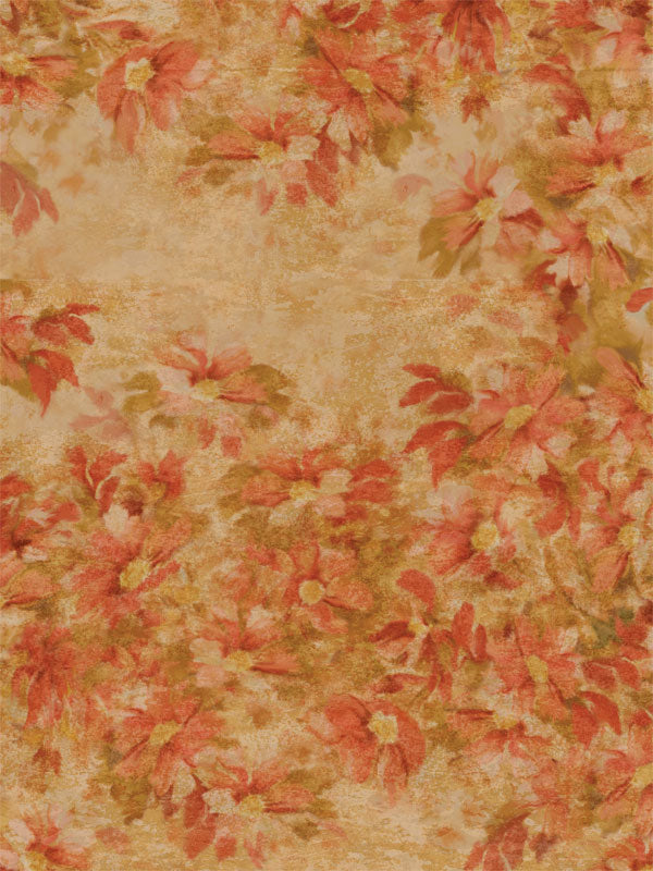 Rustic floral photography backdrop with warm orange and yellow hues designed for professional portrait and lifestyle shoots.