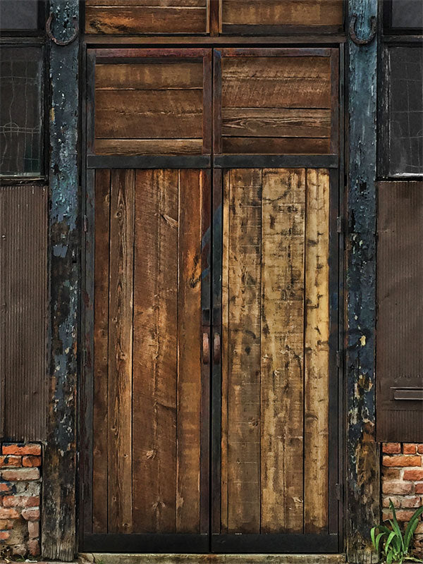 Old Wooden Door Photography Backdrop - Vintage old wooden door photography backdrop with rich texture and rustic appeal, perfect for portrait or product photography.