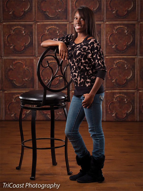 Classic copper tile design with deep warmth and embossed structure.