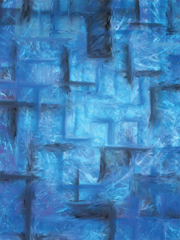 Abstract blue backdrop with shimmering grid texture and icy tones.