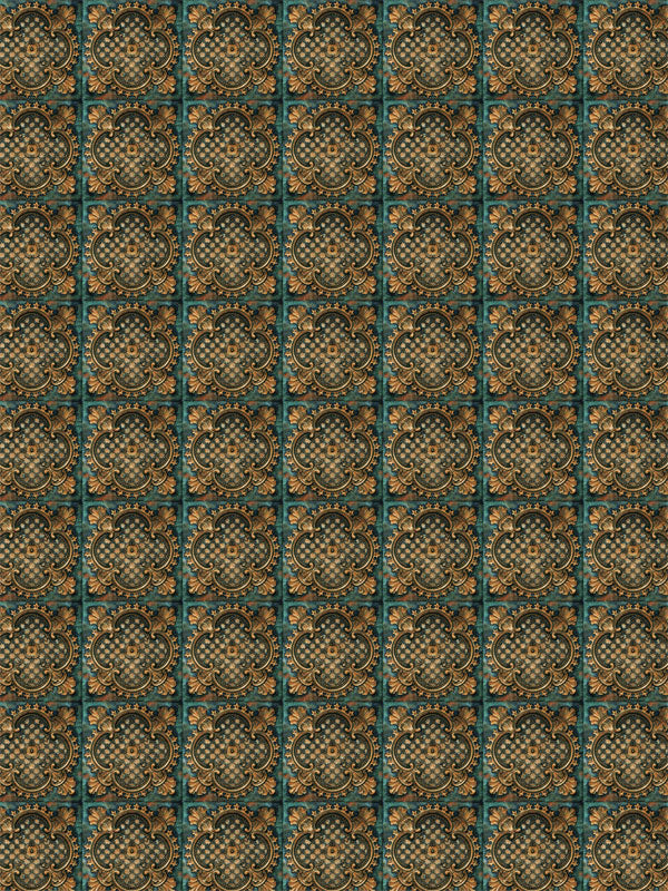 Vintage copper and teal tile pattern backdrop perfect for timeless portraits