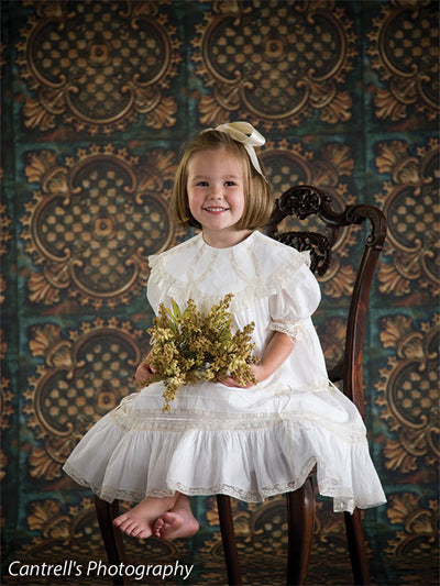 Copper teal backdrop styled for heritage, vintage, or formal child photography