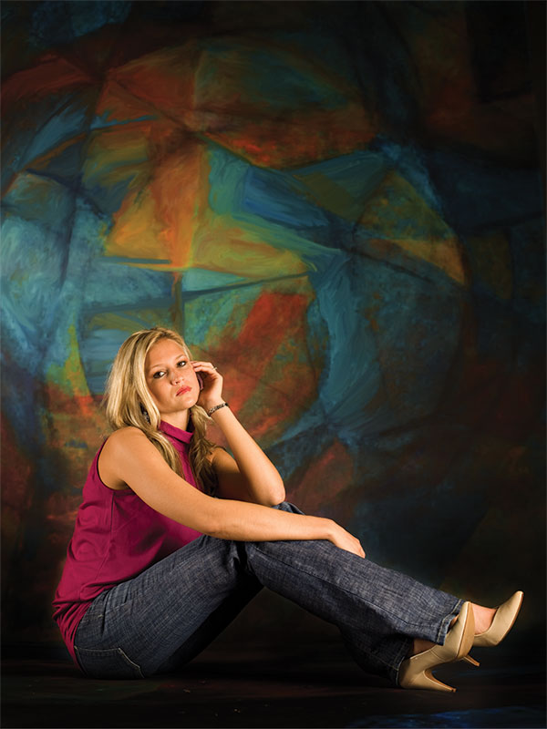 Harmonious abstract design featuring painterly strokes in teal and bronze.