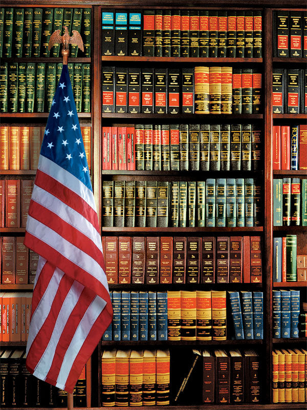 Bookshelf with American flag photography backdrop for professional use, perfect for political, legal, or patriotic-themed photoshoots.