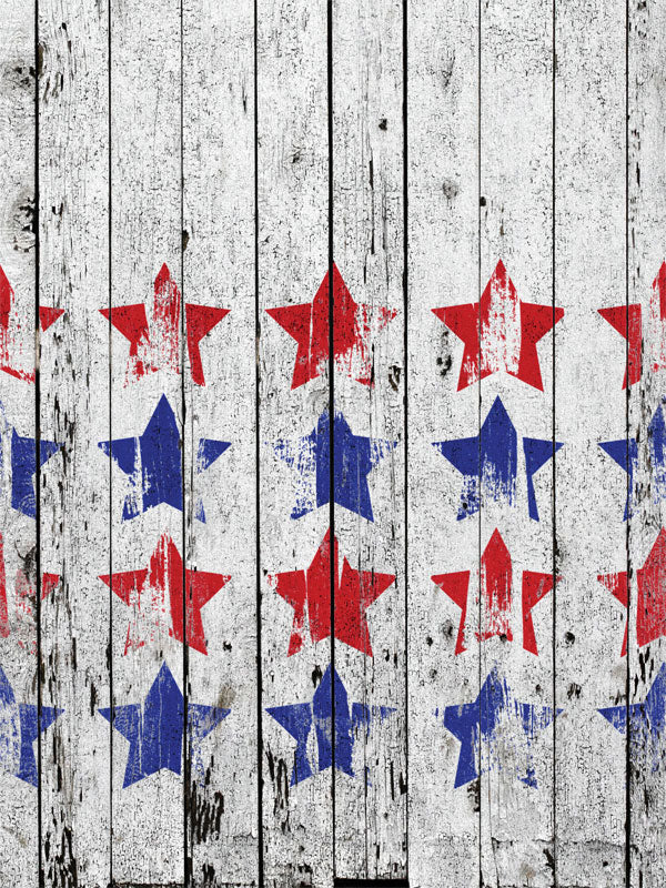 Patriotic Star-Spangled Barnwood Photography Backdrop - Patriotic barnwood photography backdrop featuring distressed red, white, and blue stars perfect for Americana-themed photoshoots.