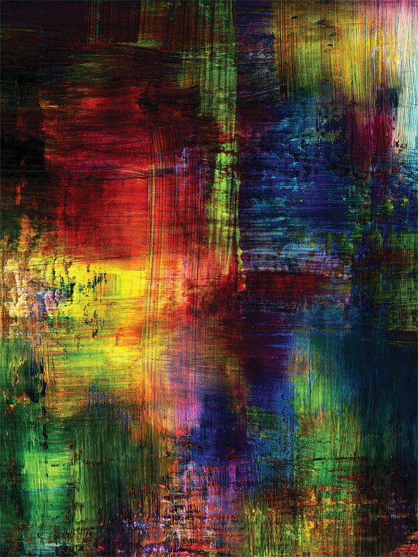 Multicolor abstract photography backdrop with layered vertical and cross-directional brushstrokes in red, yellow, green, and blue—ideal for senior, portrait, and modern studio sessions.