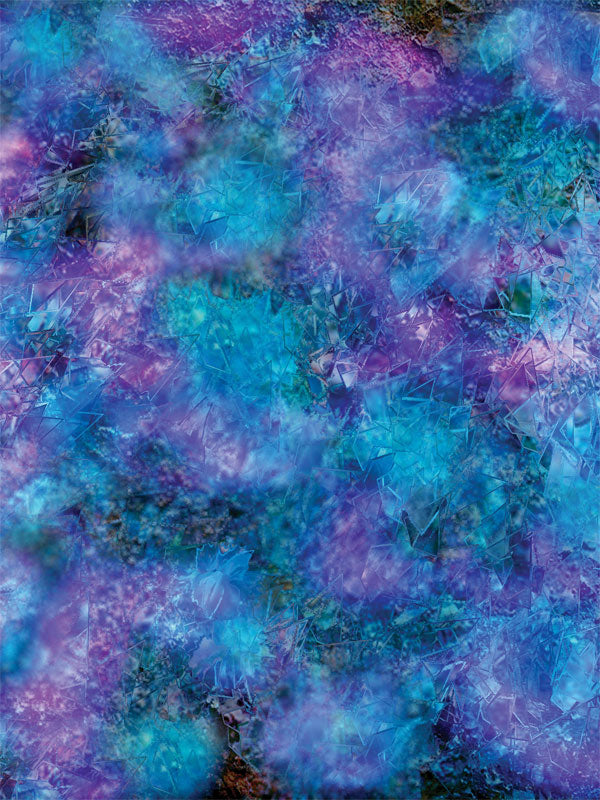 Abstract backdrop with shattered crystal texture in bold blue and purple hues.