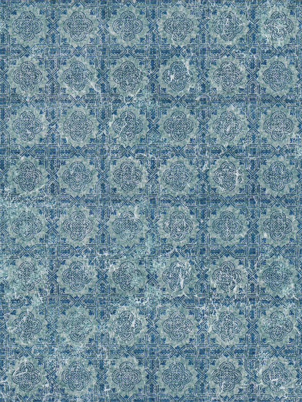 Vintage blue patterned backdrop with intricate floral and geometric designs, ideal for professional and creative photography sessions.