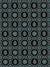 Repeating vintage medallion pattern in blue and gold on black background.