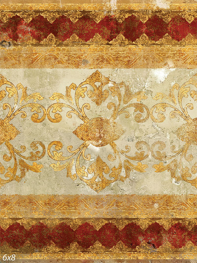 Royal Red and Gold Baroque Photography Backdrop - Royal red and gold Baroque photography backdrop with an ornate, weathered design.