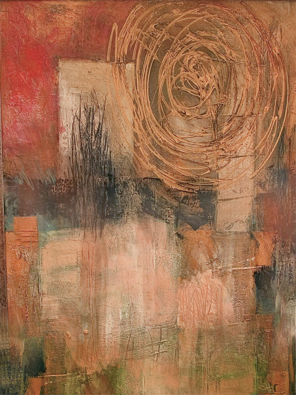 Abstract photography backdrop featuring layered rust tones and dynamic brushwork for a dramatic studio look.