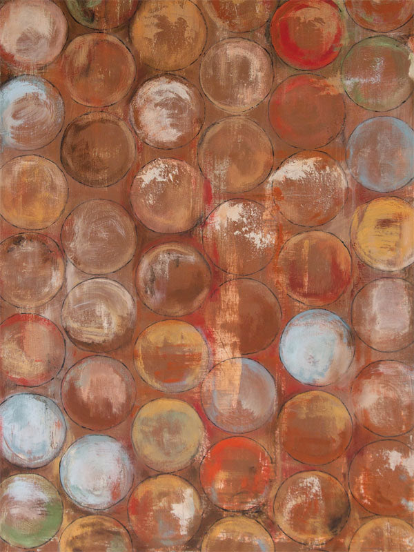 Rustic Abstract Circles Photography Backdrop - Rustic abstract circles photography backdrop with earthy brown, orange, and blue tones, perfect for artistic and creative photoshoots.