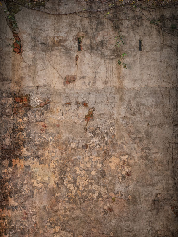 Rustic Brick Wall Photography Backdrop - A rustic, weathered brick wall photography backdrop with exposed brick and peeling paint, ideal for urban or vintage-themed photoshoots.