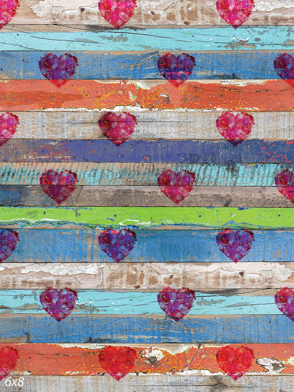 Rustic Hearts and Stripes Photography Backdrop - Rustic photography backdrop with colorful stripes and heart patterns, perfect for family, children, and rustic-themed photoshoots.