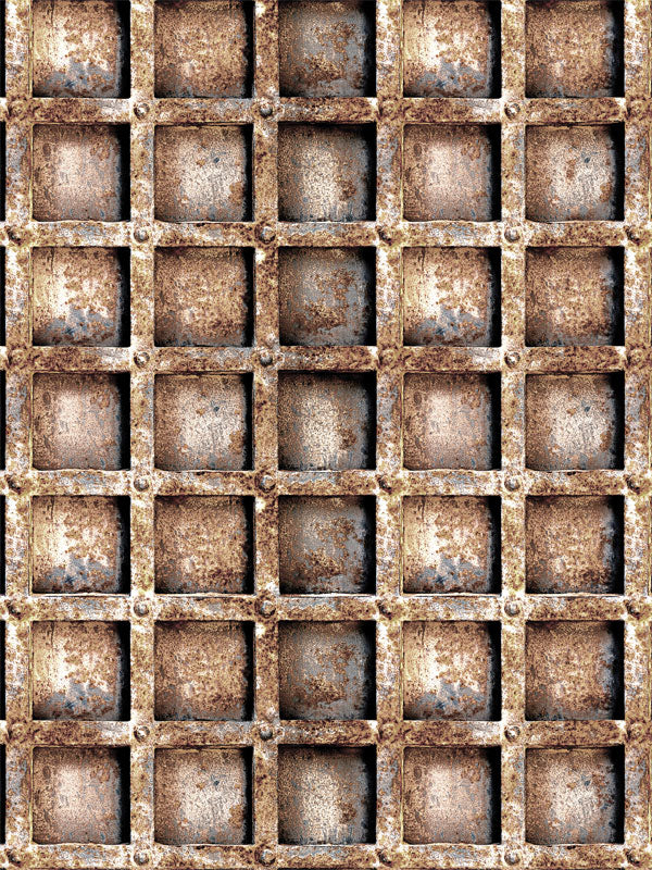 Rustic Industrial Metal Grid Photography Backdrop - Rustic industrial metal grid photography backdrop with distressed textures and rusted details, perfect for edgy photoshoots.