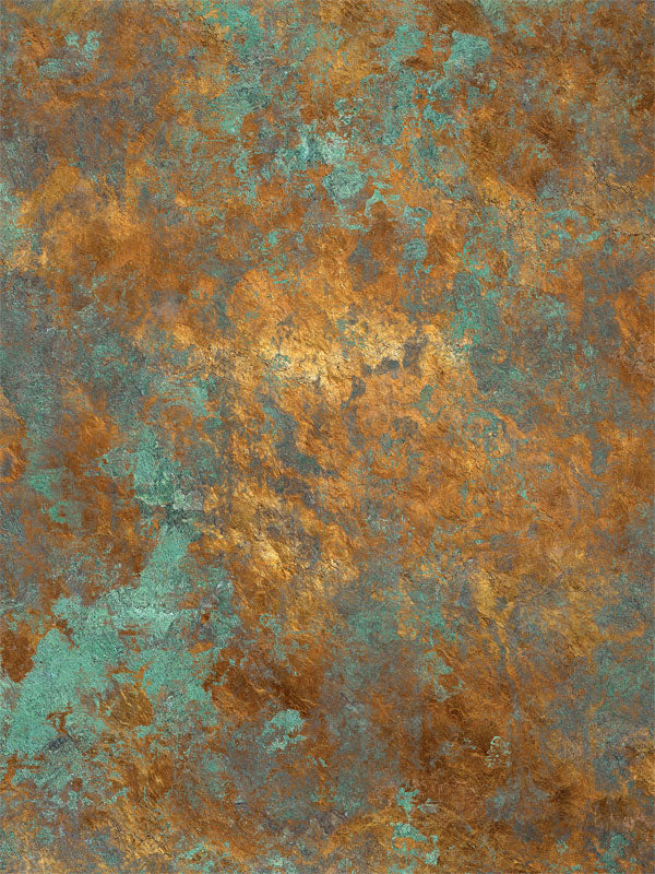 Rustic Metallic Abstract Photography Backdrop - Rustic metallic abstract photography backdrop with copper, gold, and teal hues for a textured, artistic photoshoot background.