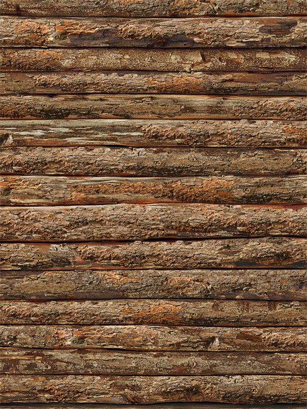 Rustic Stacked Logs Photography Backdrop - A rustic backdrop featuring stacked logs with rough bark, ideal for nature or woodland-themed photography sessions.