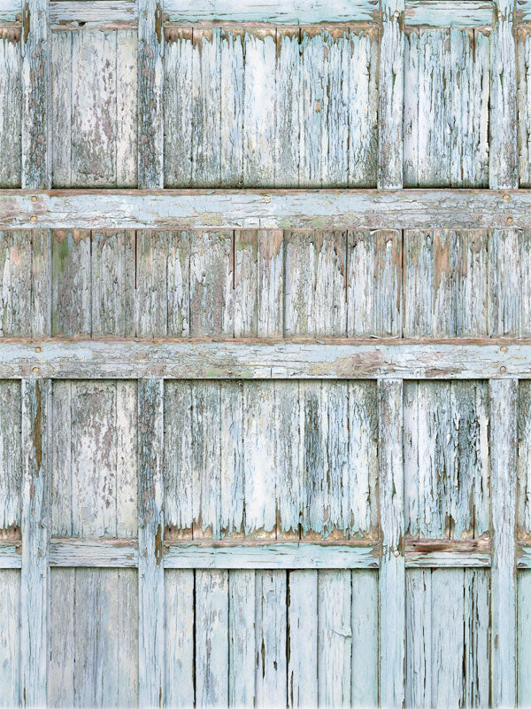 Rustic Weathered Wood Photography Backdrop - A weathered wood photography backdrop featuring distressed planks in shades of blue, gray, and brown, ideal for rustic-themed photoshoots.