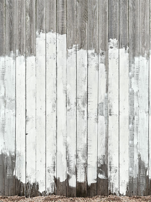 Rustic Whitewashed Wood Photography Backdrop - A rustic photography backdrop featuring weathered wood planks with partially faded white paint for vintage or country-style photoshoots.