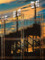 Rusty Chain Fence Stadium Backdrop - Rusty chain-link fence with barbed wire in front of a brightly lit stadium, ideal for urban and sports-themed photoshoots.