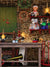 Santa's Workshop Photography Backdrop - Santa's workshop photography backdrop featuring toys, holiday decorations, and a rustic stone wall, perfect for Christmas photoshoots.