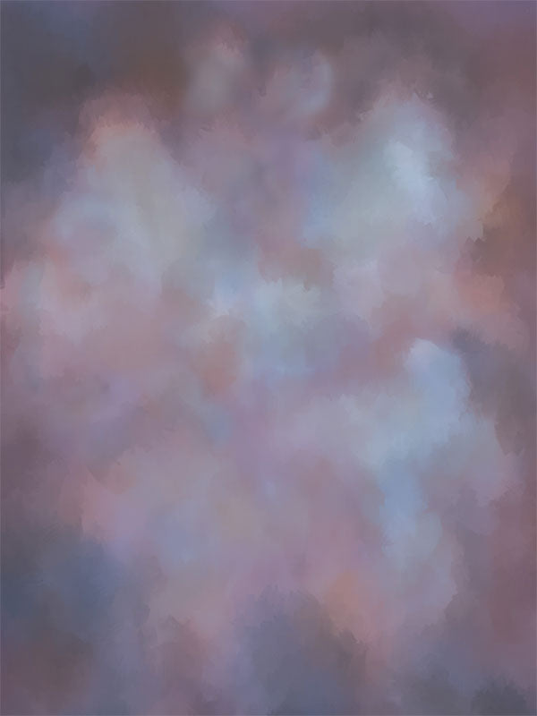 Painterly backdrop with soft desert-inspired tones of mauve, blue, and clay for a calming studio look.