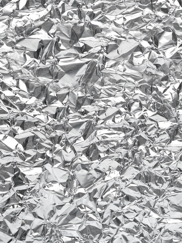 Silver Foil Texture Photography Backdrop - Silver foil texture photography backdrop with crinkled texture, perfect for luxury, fashion, and high-end product photoshoots.