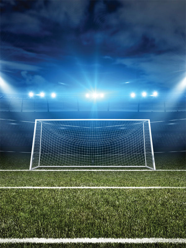 Soccer Field Night Photography Backdrop - Soccer field at night backdrop with stadium lights for sports photography.