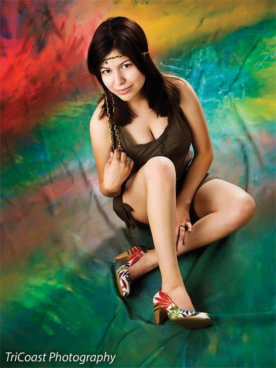 Color-rich radial design with bold contrasts and flowing paint.