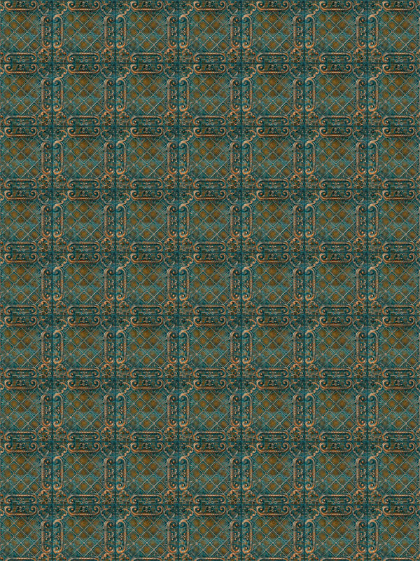 Ornate copper patina tile pattern backdrop, perfect for high-end portraits or themed photography