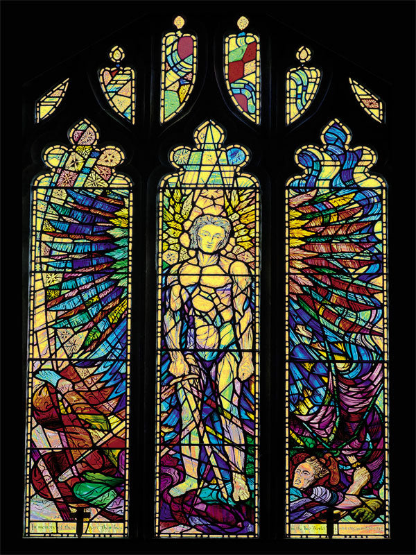 Stained glass window photography backdrop, perfect for professional photoshoots with vibrant church-themed designs.