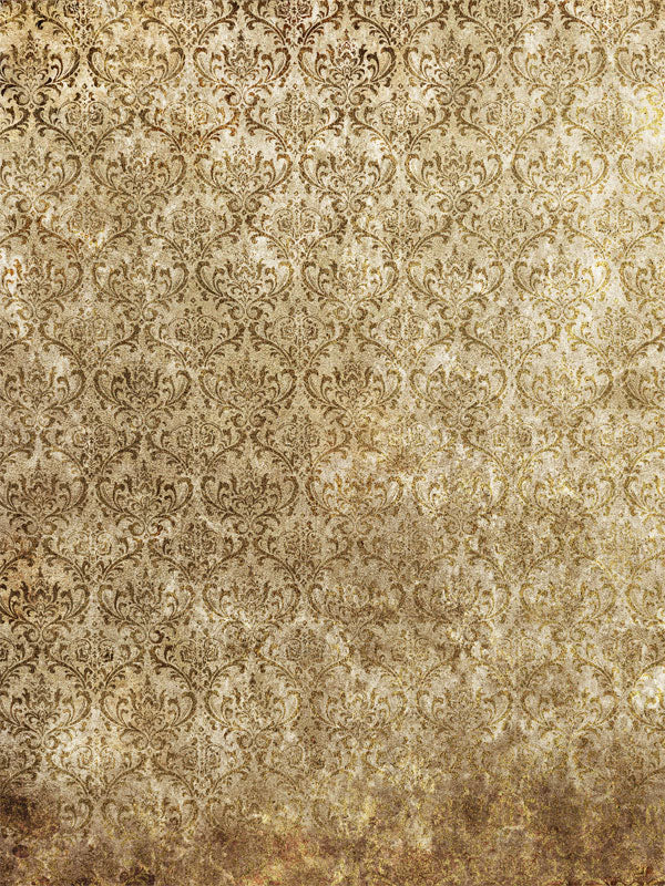 Elegant gold damask pattern backdrop with distressed vintage texture—ideal for family portraits, newborn sessions, and classic studio photography with a luxurious, timeless feel.