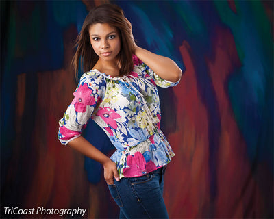 Studio-ready painted backdrop with high-impact abstract style.