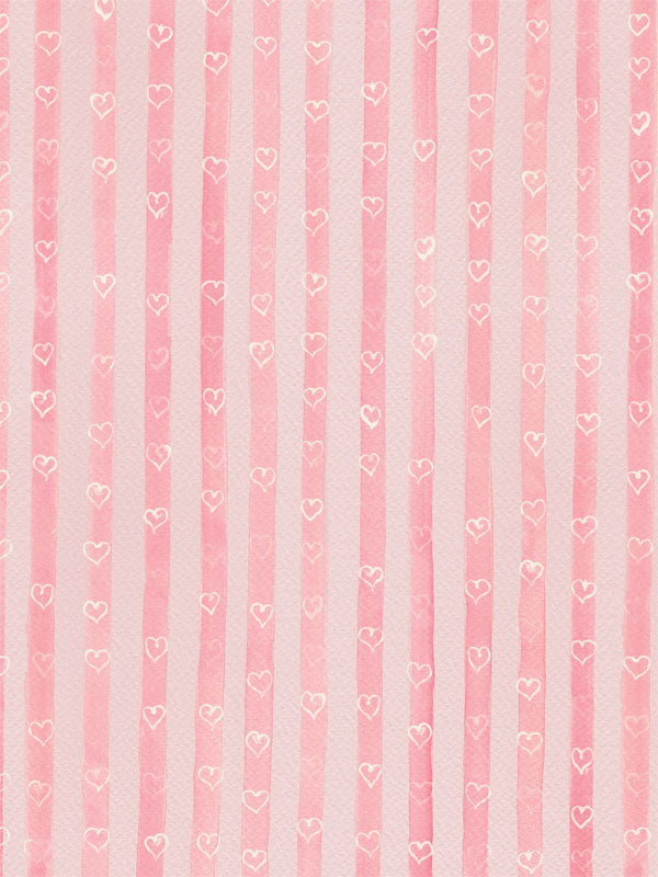 Sweetheart Stripes Photography Backdrop - Romantic photography backdrop featuring pink stripes and white heart accents, perfect for Valentine’s Day, baby showers, and romantic photoshoots.