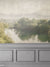 Tranquil Riverside Photography Backdrop - Misty riverside photography backdrop with lush greenery and grey paneling, perfect for nature-themed photoshoots.