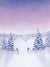 Serene snow-covered evergreen trees under a soft lavender winter sky.