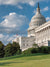 U.S. Capitol Building Photography Backdrop - Photography backdrop featuring the U.S. Capitol Building with an American flag and green lawn, perfect for patriotic or historical-themed photoshoots.