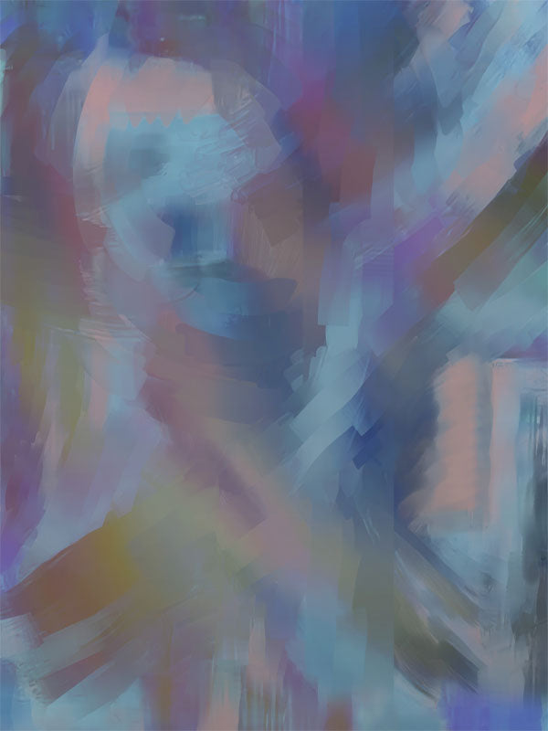 Muted abstract studio backdrop with soft cool tones in blue, violet, and neutral brushstrokes.
