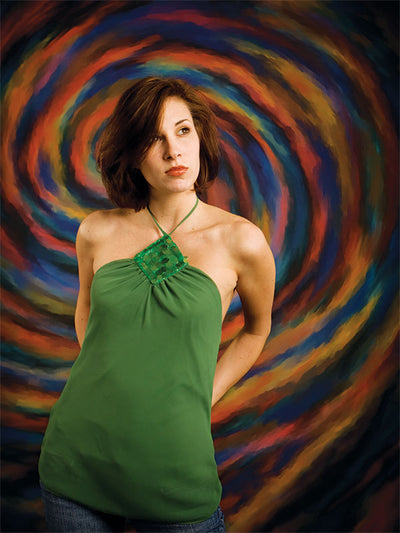 Bold spiral of rainbow-like brushstrokes in a vivid painted texture.