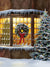 Vintage Christmas photography backdrop with snowy windows, a holiday wreath, and a decorated Christmas tree, perfect for festive portraits.