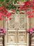 Vintage Floral Door Photography Backdrop - Vintage-style photography backdrop featuring an ornate door surrounded by vibrant flowers, perfect for romantic or garden-themed photoshoots.