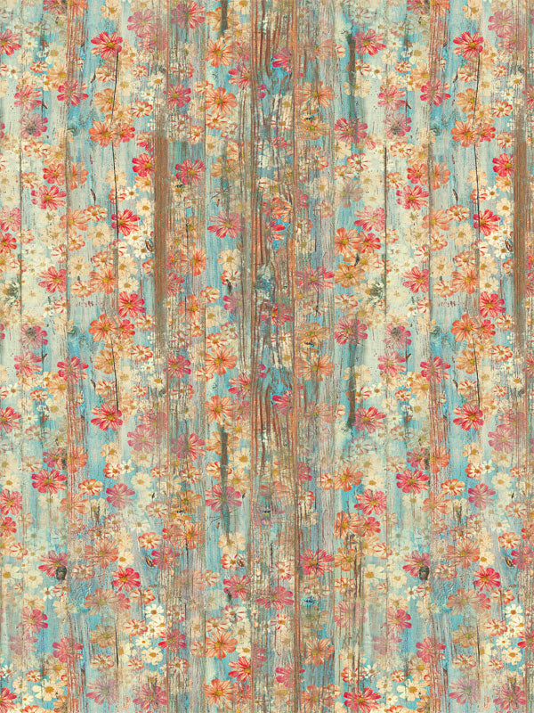 Vintage Floral Rustic Photography Backdrop - Vintage floral and distressed wood photography backdrop for studio or outdoor photoshoots.