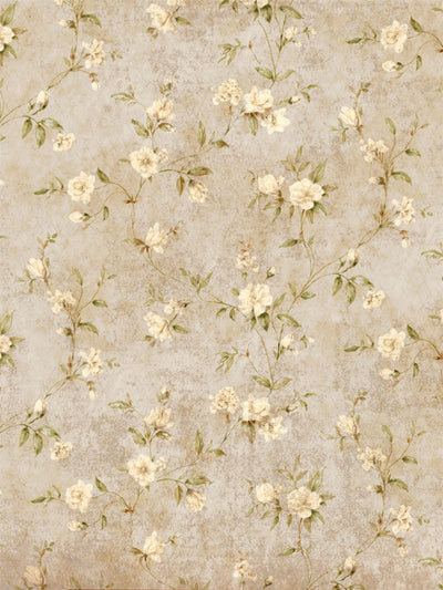 Vintage Floral Vine Photography Backdrop - Vintage-inspired floral vine photography backdrop in soft beige and green tones, perfect for professional portrait or bridal photoshoots.