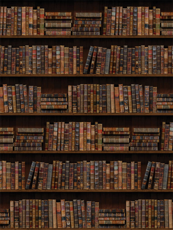 Vintage Library Bookshelf Photography Backdrop - Vintage library bookshelf backdrop featuring rows of antique books, perfect for intellectual or vintage-themed photography sessions.